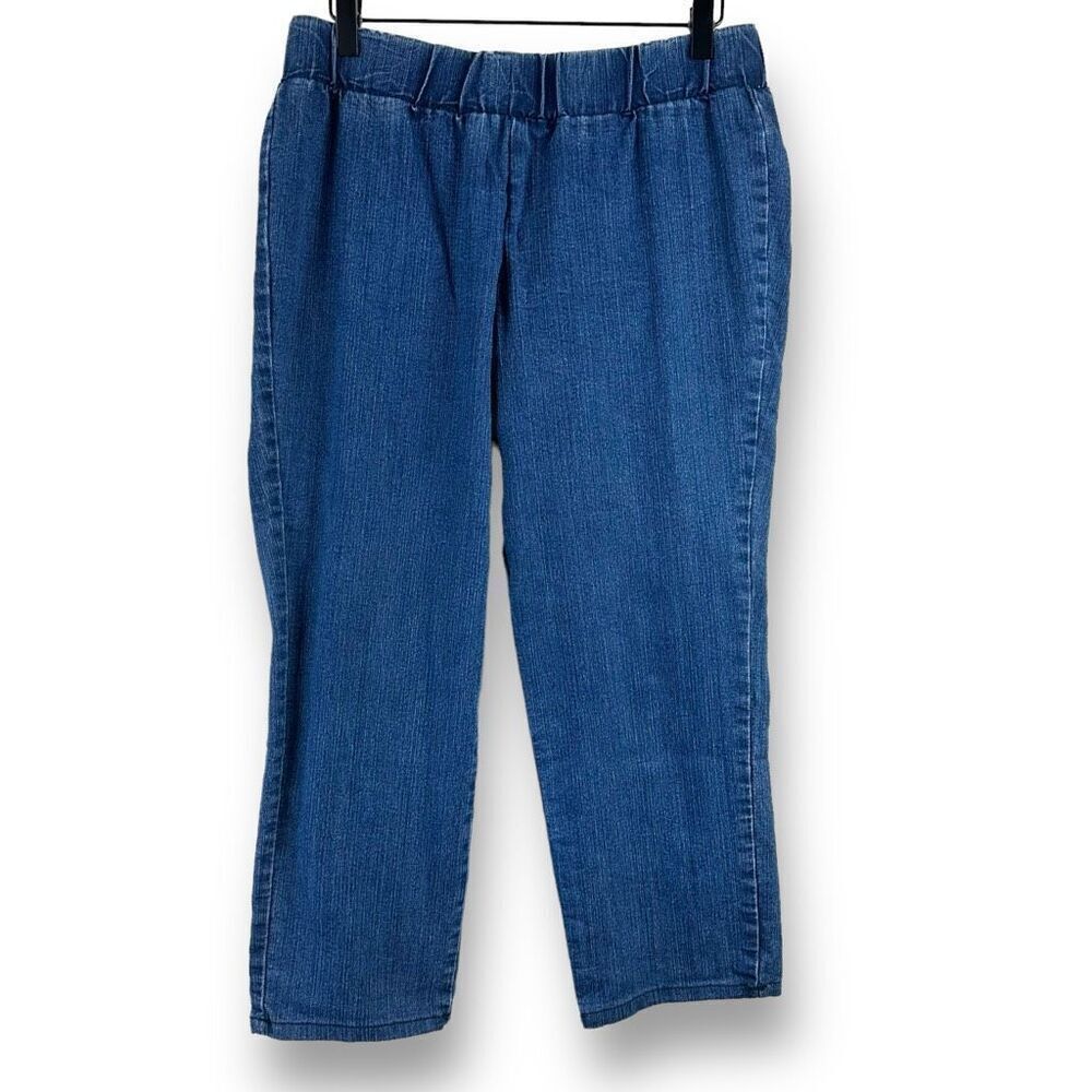 MU Denim Women's XL Elastic Waist Pull On Capri Jeans Blue‎ Casual Comfy Cropped